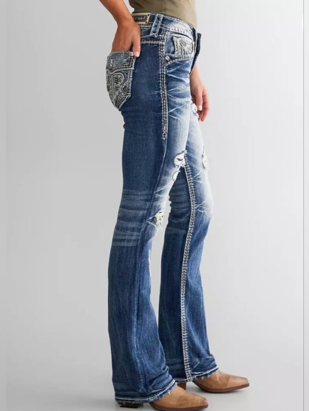 Rock Revival Women's Blue Distressed Boot Cut Jeans